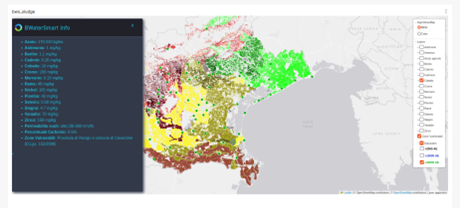 Map of soil characteristics and WWTPs, with specific focus on the soil characteristics is a specific point selected by the user